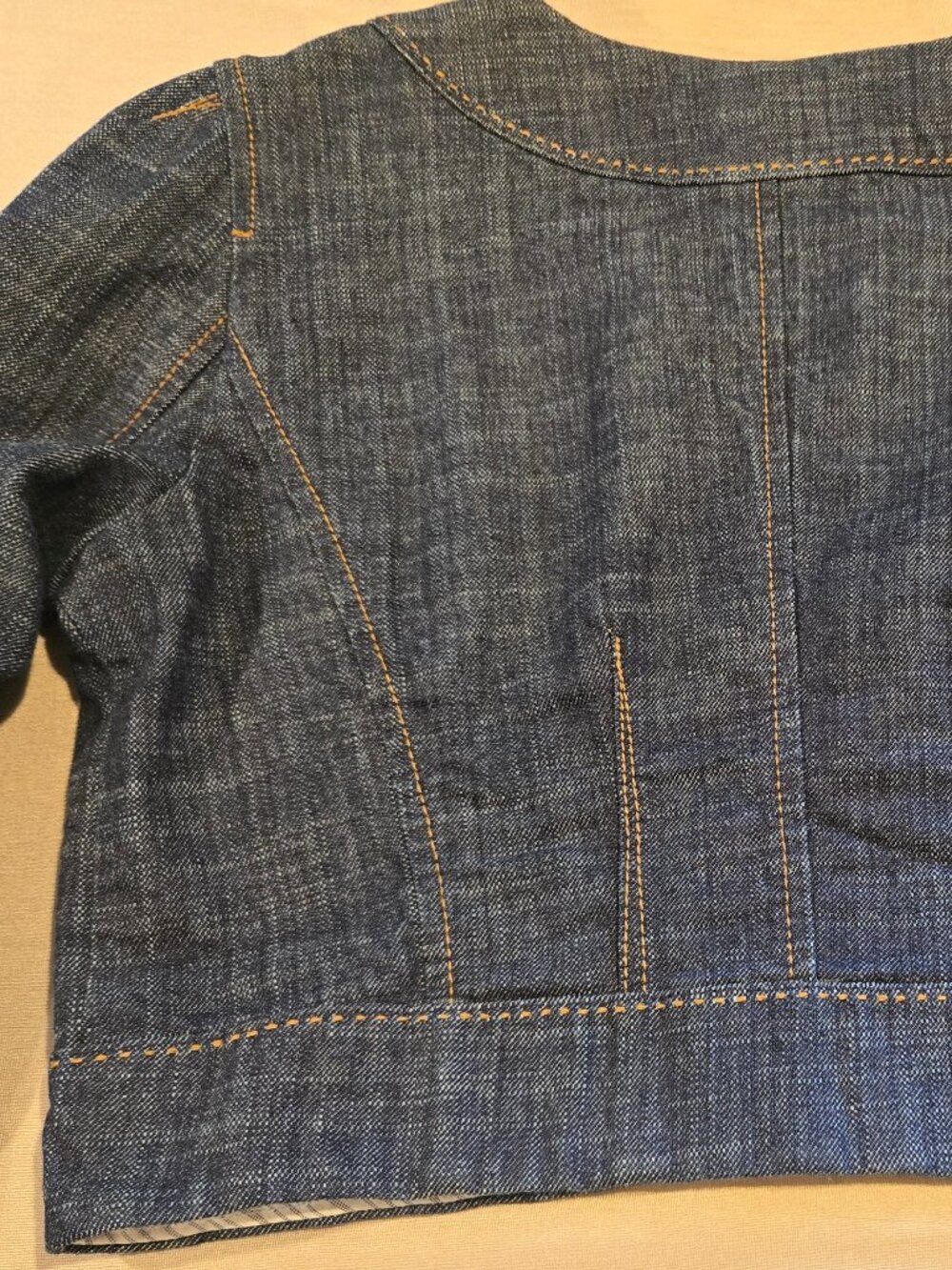 LOFT Cropped Collarless Denim Jacket Blue Jean Blazer Open Front Size 6 - Picture 13 of 15